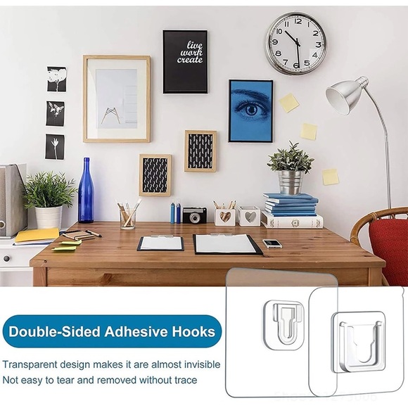 Double Sided Adhesive Hooks 16 pcs. Wall Hooks for Hanging, Self Adhesive Hooks - Picture 4 of 8